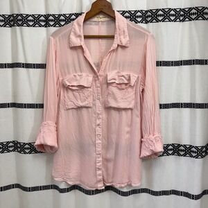 Cloth & Stone (Anthropologie) Women's Button-Down Shirt Blouse Pink Size Large